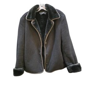COACO New York Black Faux Fur Trimmed Cozy Jacket Coat Women Size S‎
